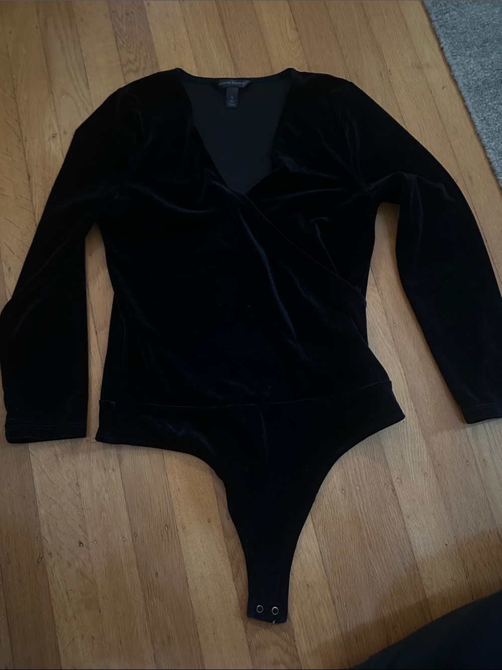 Banana Republic Black Velvet Long-Sleeve Wrap Bodysuit